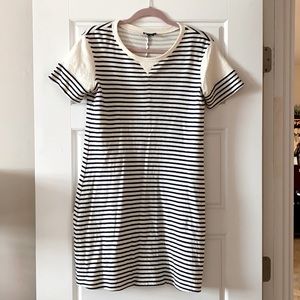 Theory navy and cream striped mini/shirt dress